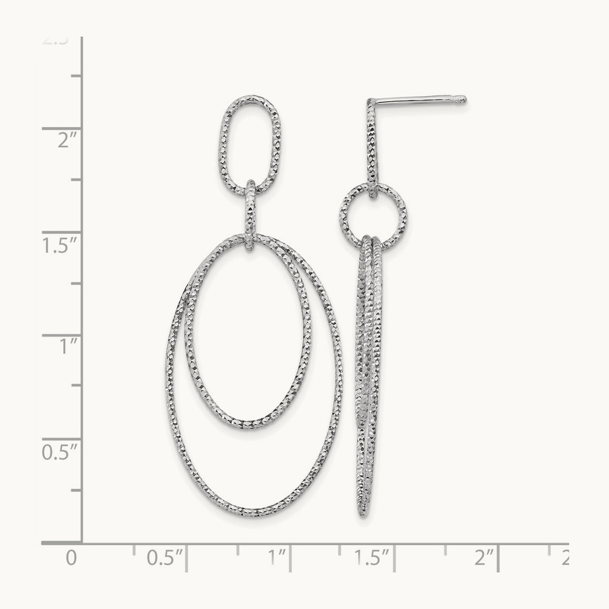 Rh-plated D/C Oval Post Dangle Earrings, Sterling Silver — Leslie's