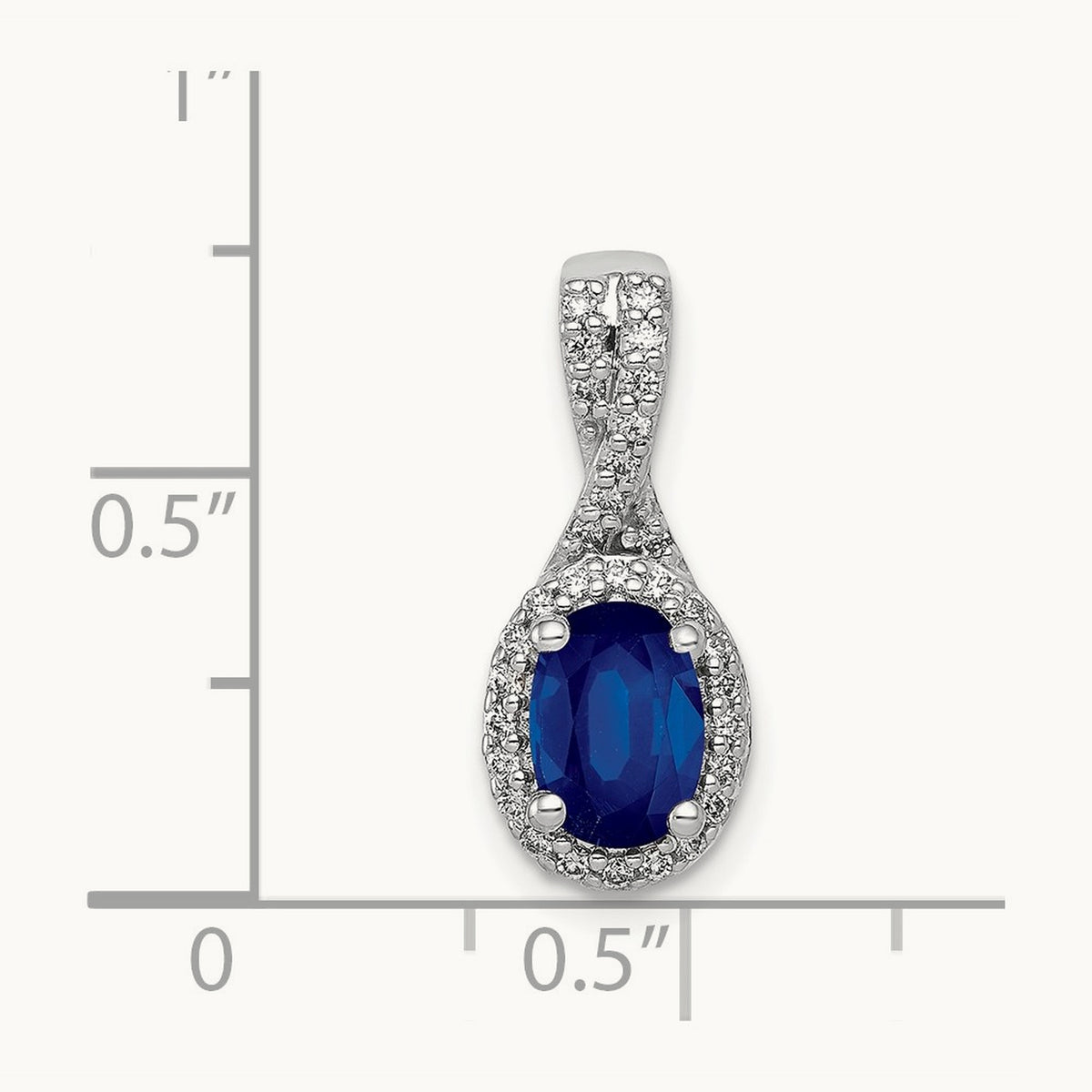 Diamond and Oval Sapphire Halo Pendant, 14K White Gold