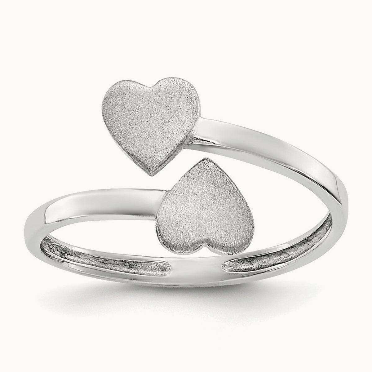 Double Heart Ring, 14K White Gold