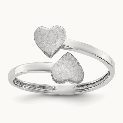 Double Heart Ring, 14K White Gold