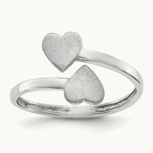 Double Heart Ring, 14K White Gold