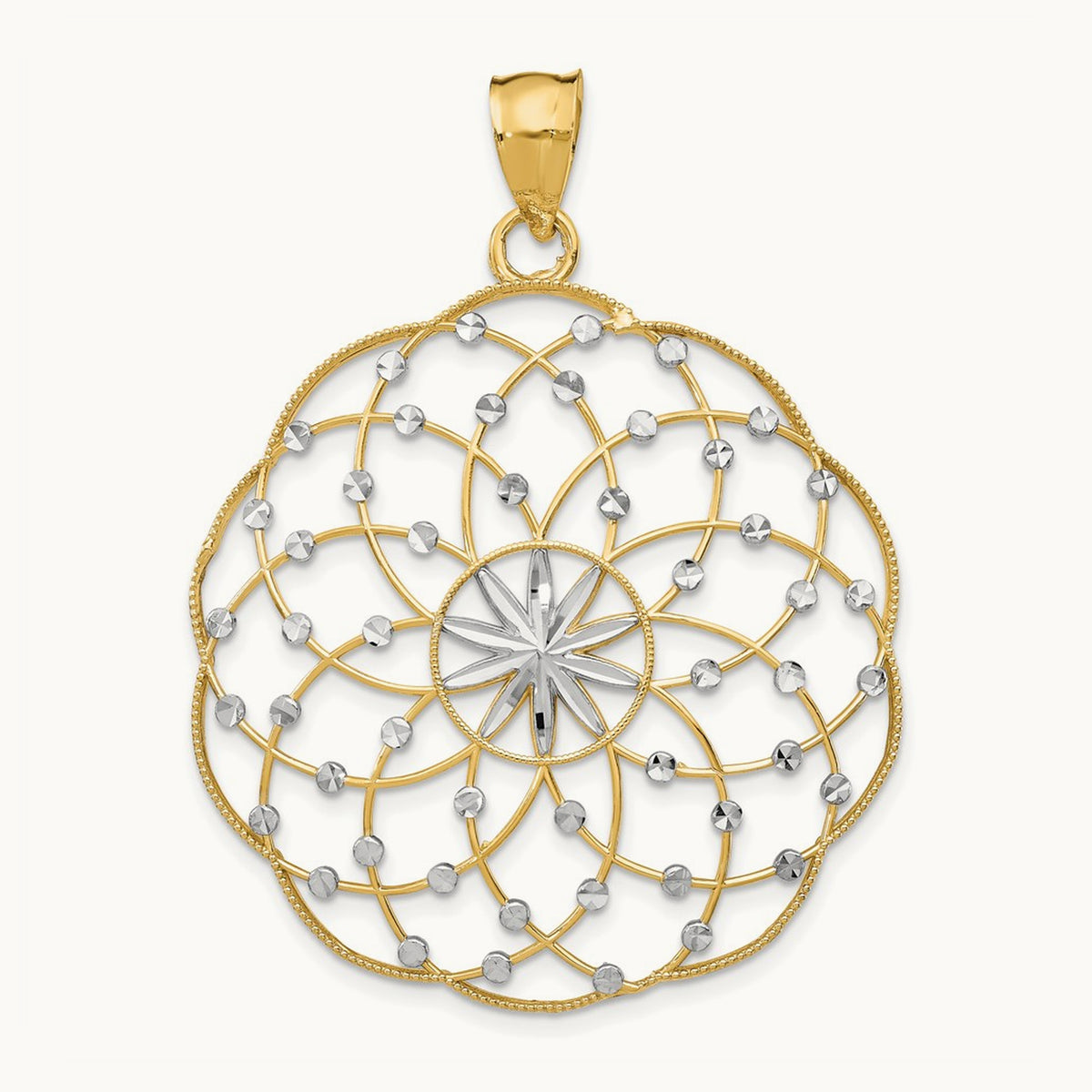 Diamond Cut Sphere Pendant — 14K Two-Tone Gold