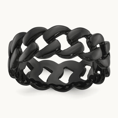 Polished Black IP-plated Curb Link Band, 8mm, Stainless Steel