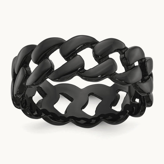 Polished Black IP-plated Curb Link Band, 8mm, Stainless Steel
