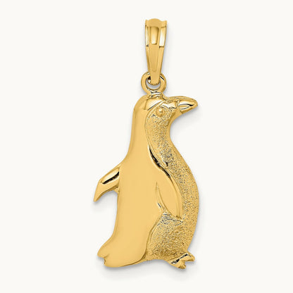 2-D Polished and Textured Penguin Charm, 14K