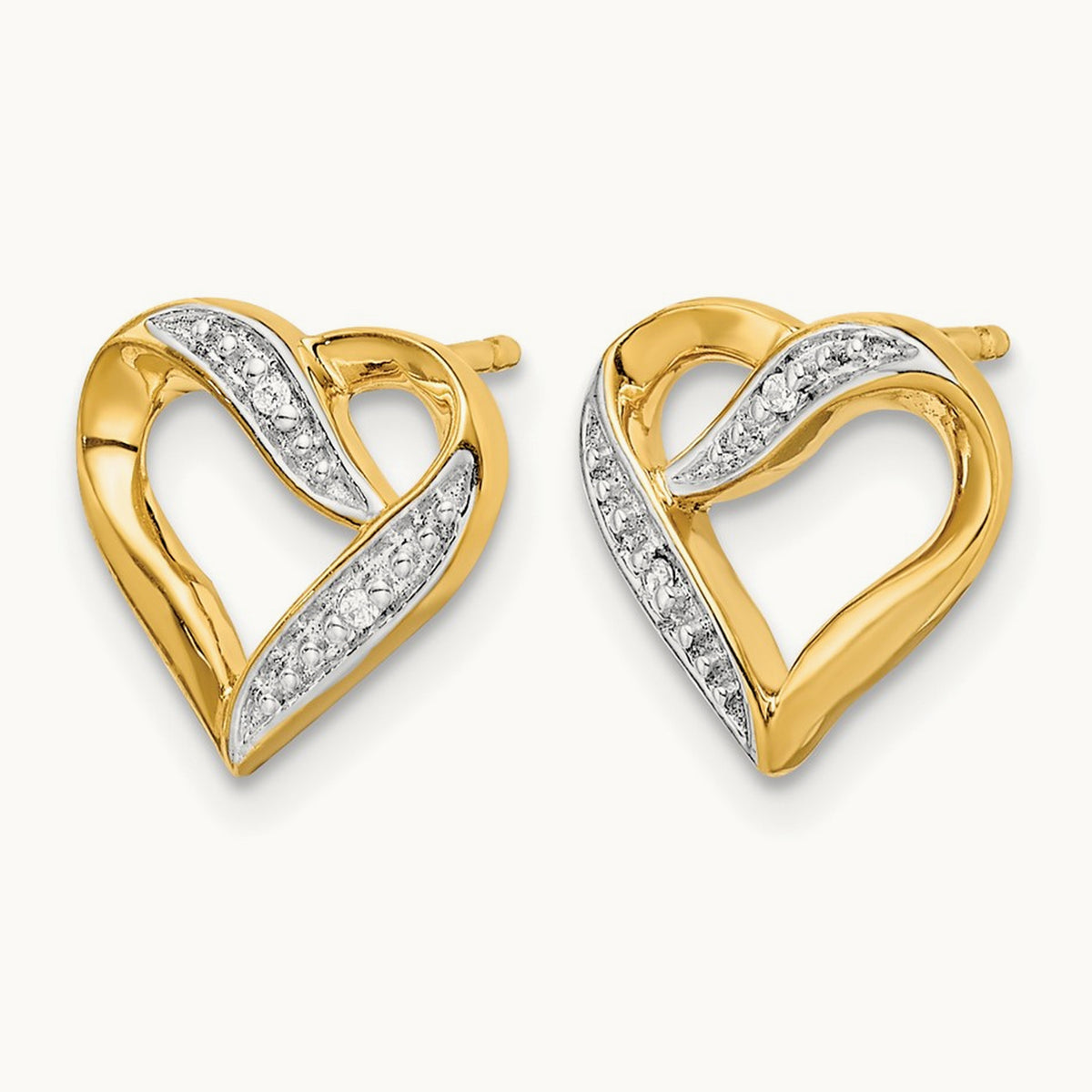 Diamond Heart Post Earrings with Rhodium — 9mm
