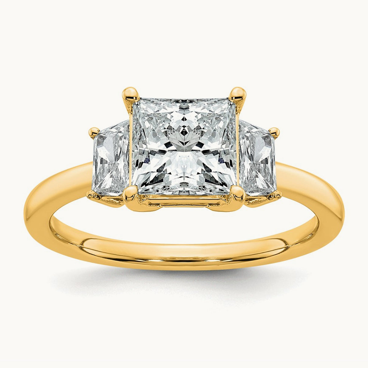Princess & Trapezoid Engagement Ring — 14K Yellow Gold, 2 ct, 7
