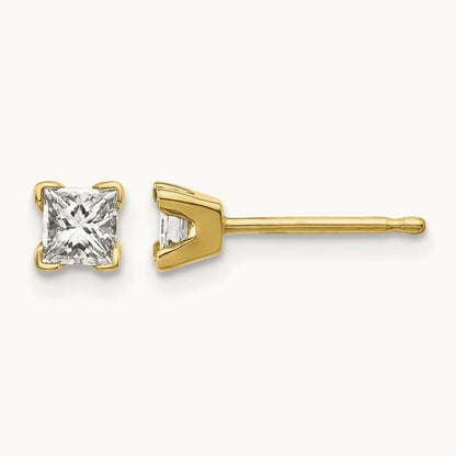 AA Quality Complete Princess-cut Diamond Stud Earrings, 14K