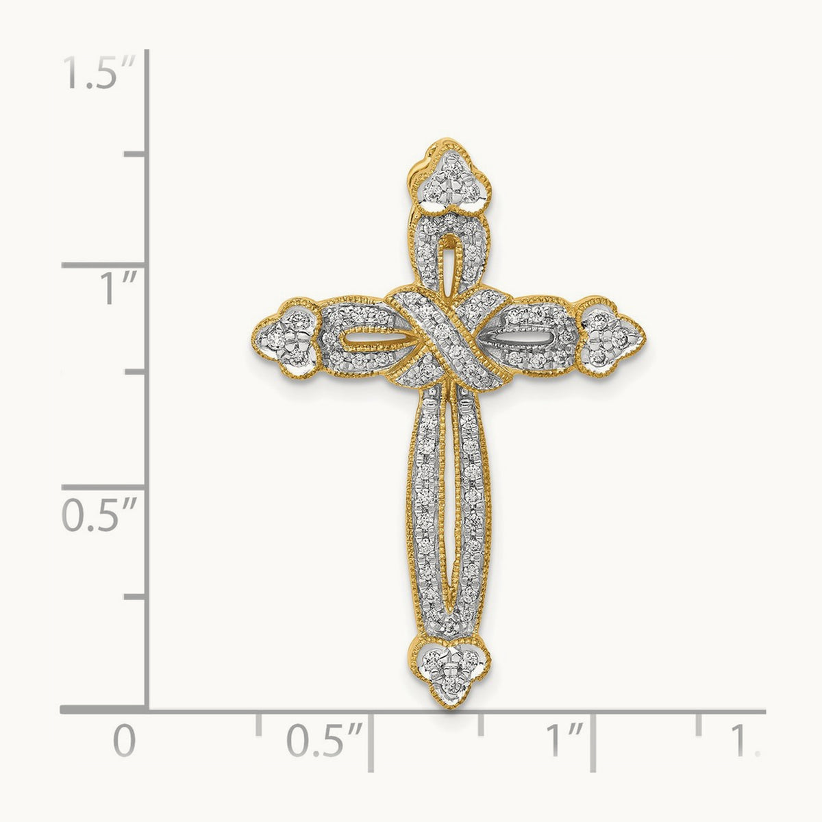 Diamond Budded Cross Chain Slide — 14K Yellow Gold, 32.5mm