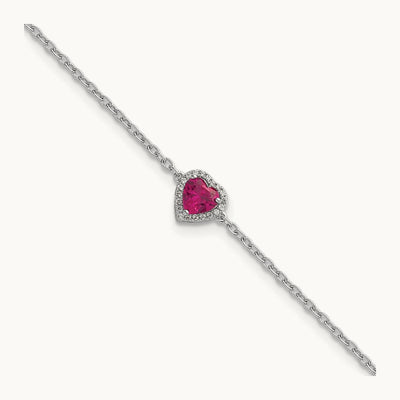 Ruby with Ext. Halo Heart Bracelet, 0.05 ct tw Lab-Grown Diamond
