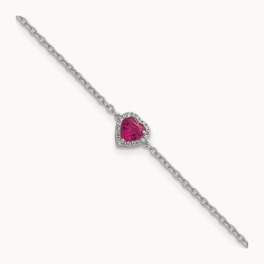Ruby with Ext. Halo Heart Bracelet, 0.05 ct tw Lab-Grown Diamond
