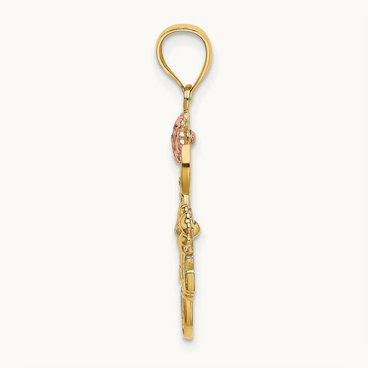 w/White Rhodium I LOVE YOU w/Flowers Charm, 14K Two-tone