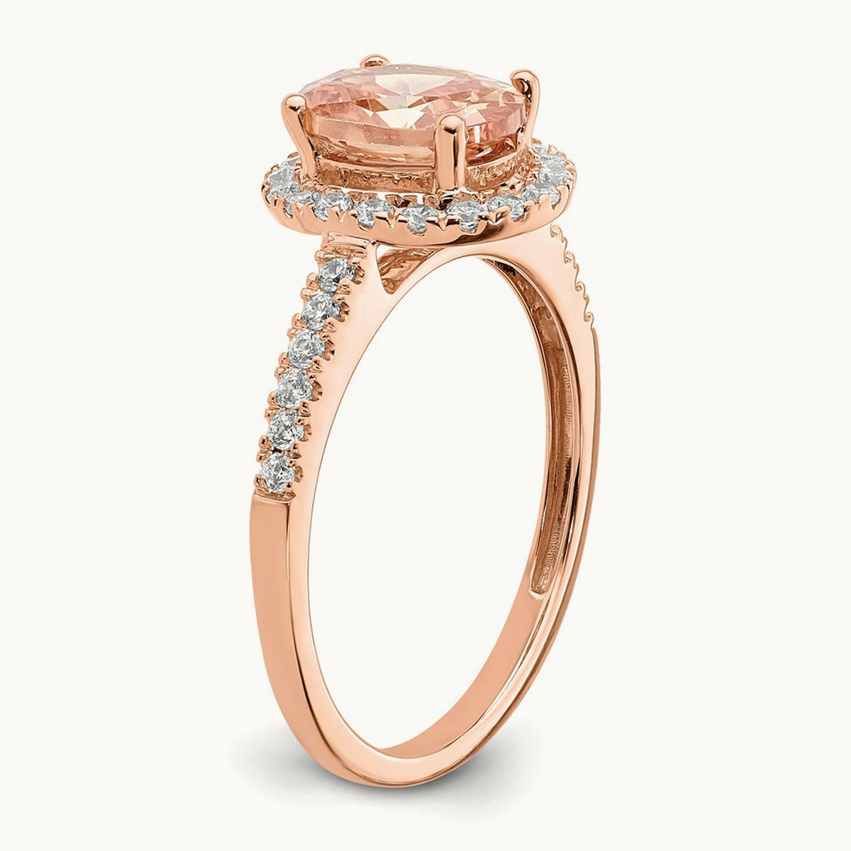 Morganite Diamond Halo Complete Engagement Ring, 14K Rose Gold