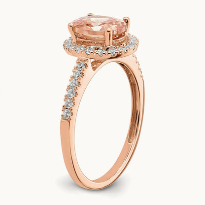 Morganite Diamond Halo Complete Engagement Ring, 14K Rose Gold