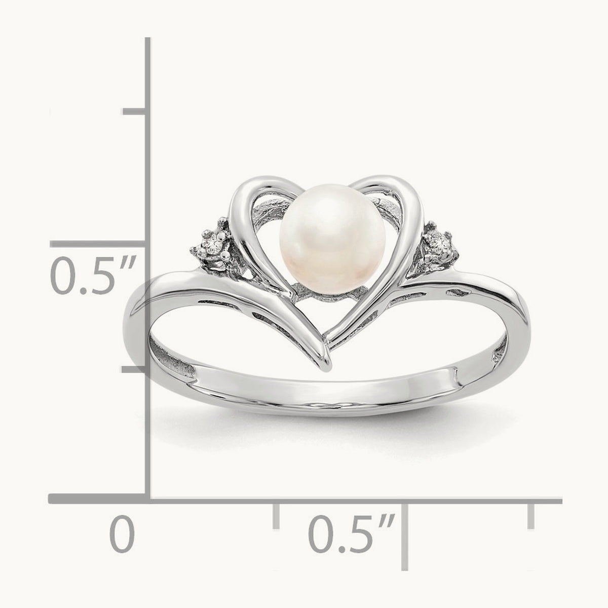 Freshwater Cultured Pearl and Diamond Heart Ring — 14K White Gold, 7
