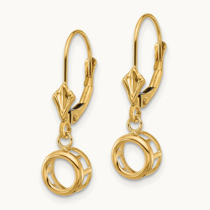 Round Leverback Earring Mountings, 6mm, 14K