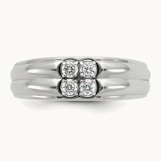 IB Goodman Mens Polished Complete 4-Stone 1/3ct Diamond Ring, 14K White Gold