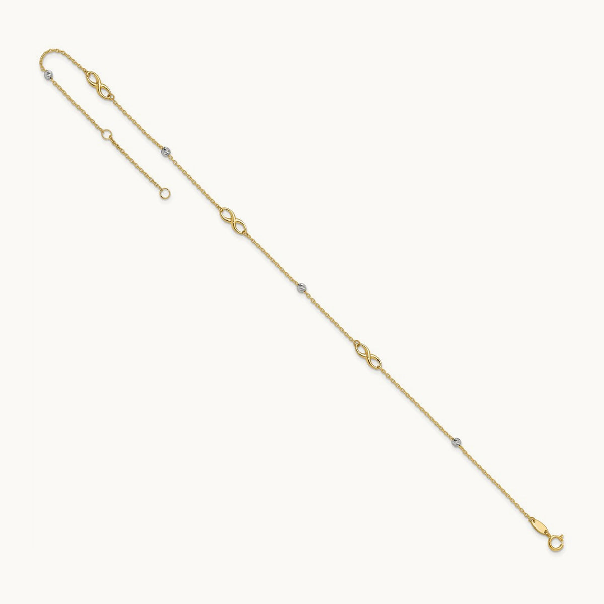 Diamond-cut Beads and Infinity 10in Plus 1in ext. Anklet, 14K Two-tone