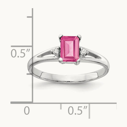 6x4mm Emerald Cut Pink Tourmaline AA Diamond ring, 14K White Gold