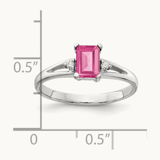 6x4mm Emerald Cut Pink Tourmaline AA Diamond ring, 14K White Gold