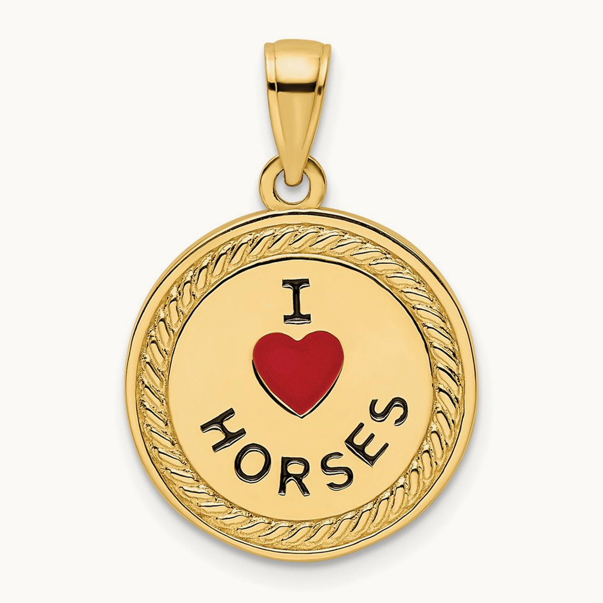 I Heart Horses/I Heart Riding Enameled Reversible Pendant, 14K