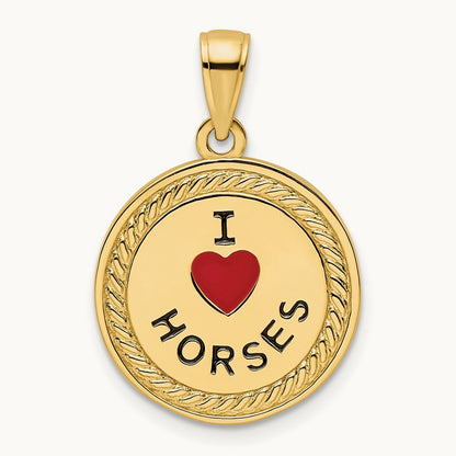 I Heart Horses/I Heart Riding Enameled Reversible Pendant, 14K