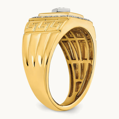 Onyx and Diamond Greek Key Design Mens Ring, 14K