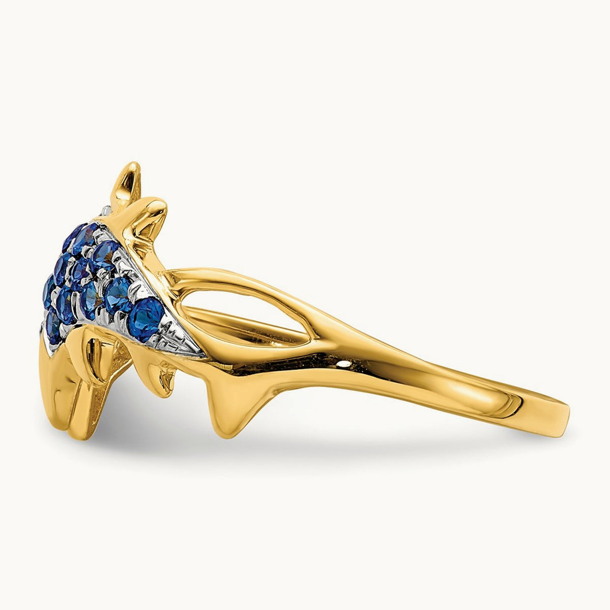 w/ Rhodium Diamond and Sapphire Dolphins Ring, 14K