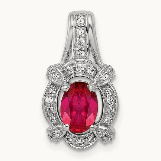 Diamond and 1.10 Ruby Pendant — 14K White Gold