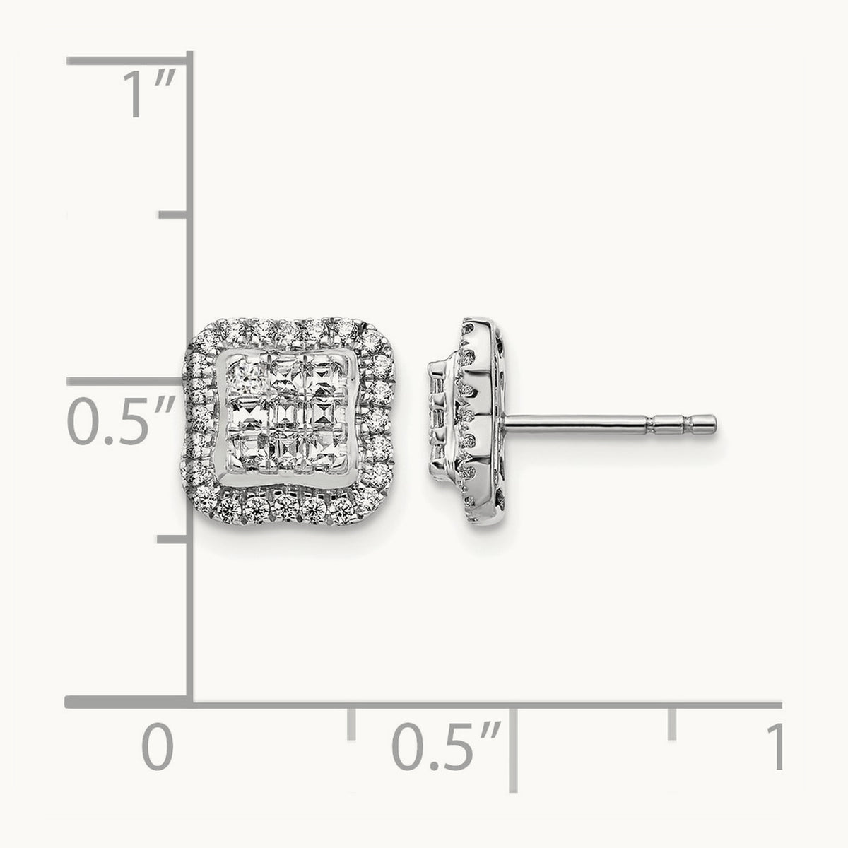 Diamond Square Cluster Post Earrings, 14K White Gold