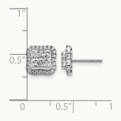 Diamond Square Cluster Post Earrings, 14K White Gold