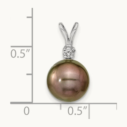 WG 9- Round Saltwater Cultured Tahitian Pearl .05ct Dia. Pendant, 10mm, 14K
