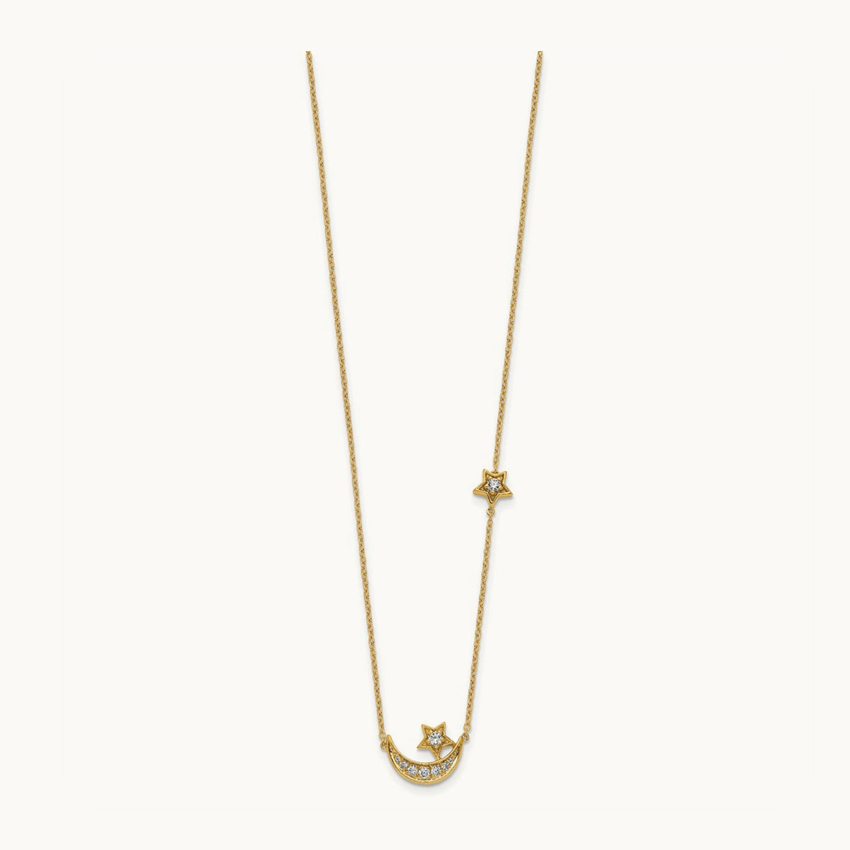 Moon with Star Diamond 18in Necklace — 14K Yellow Gold