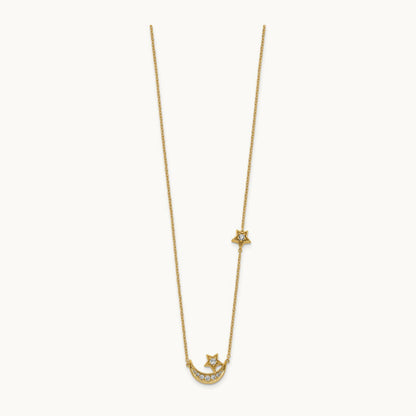Moon with Star Diamond 18in Necklace — 14K Yellow Gold