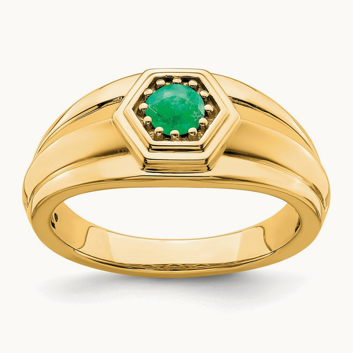 Emerald Mens Ring, 14K