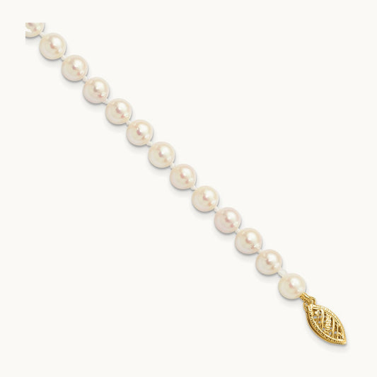 5- Round White Saltwater Akoya Cultured Pearl Bracelet, 6mm, 14K