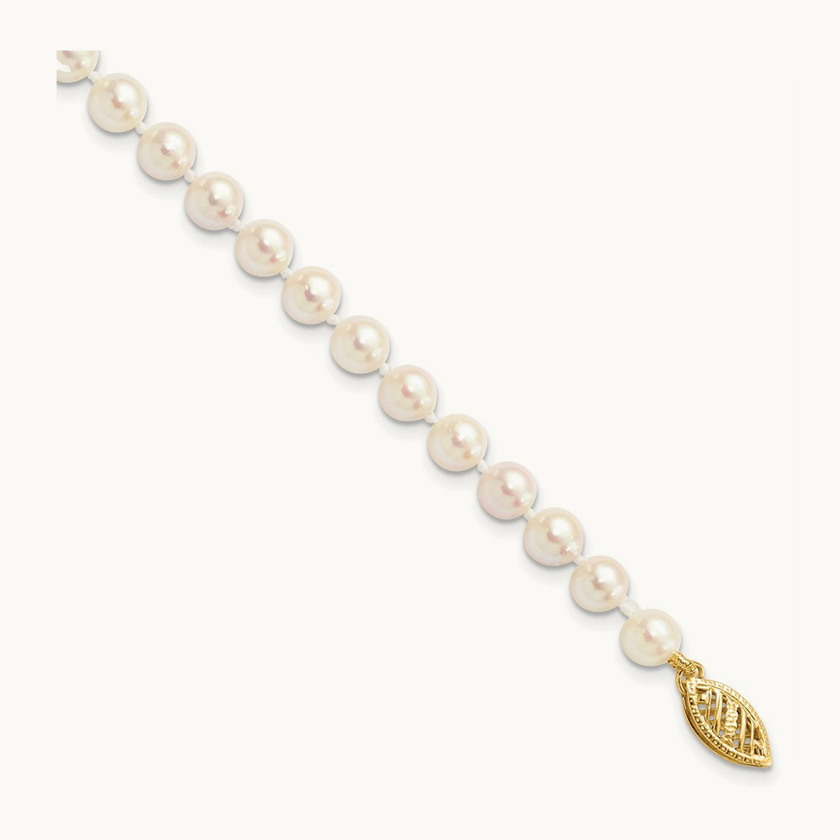 5- Round White Saltwater Akoya Cultured Pearl Bracelet, 6mm, 14K