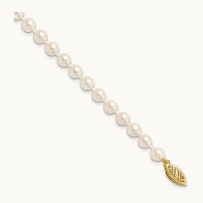 5- Round White Saltwater Akoya Cultured Pearl Bracelet, 6mm, 14K