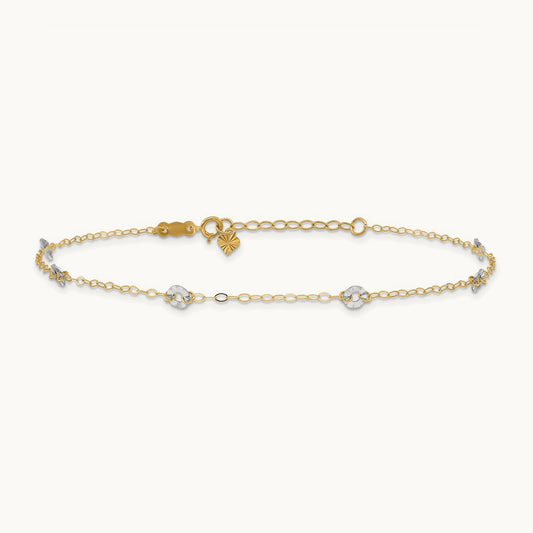 Oval Chain with Wavy Circles 9in Plus 1in Ext Anklet, 14K Two-tone