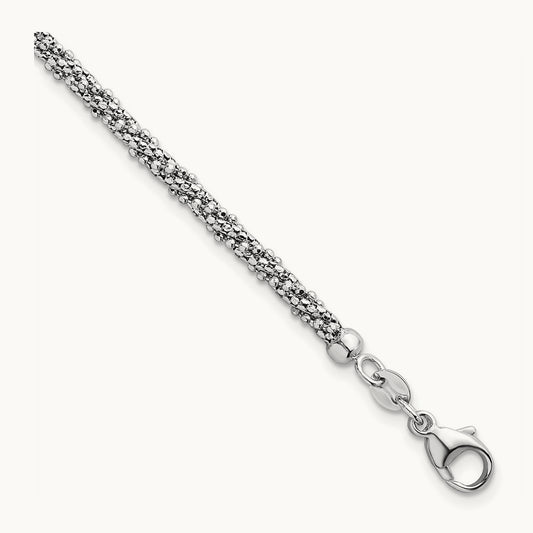 Textured Twisted Fancy Bead Bracelet, 3mm, 14K White