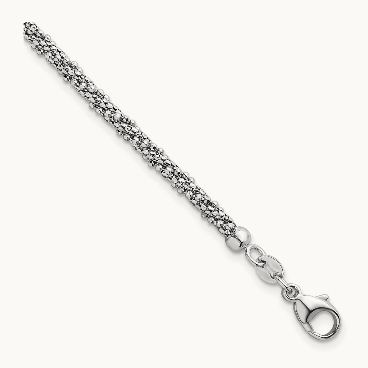 Textured Twisted Fancy Bead Bracelet, 3mm, 14K White