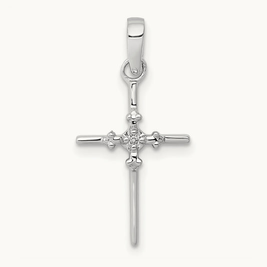 Diamond Polished Cross Pendant — 14K White Gold
