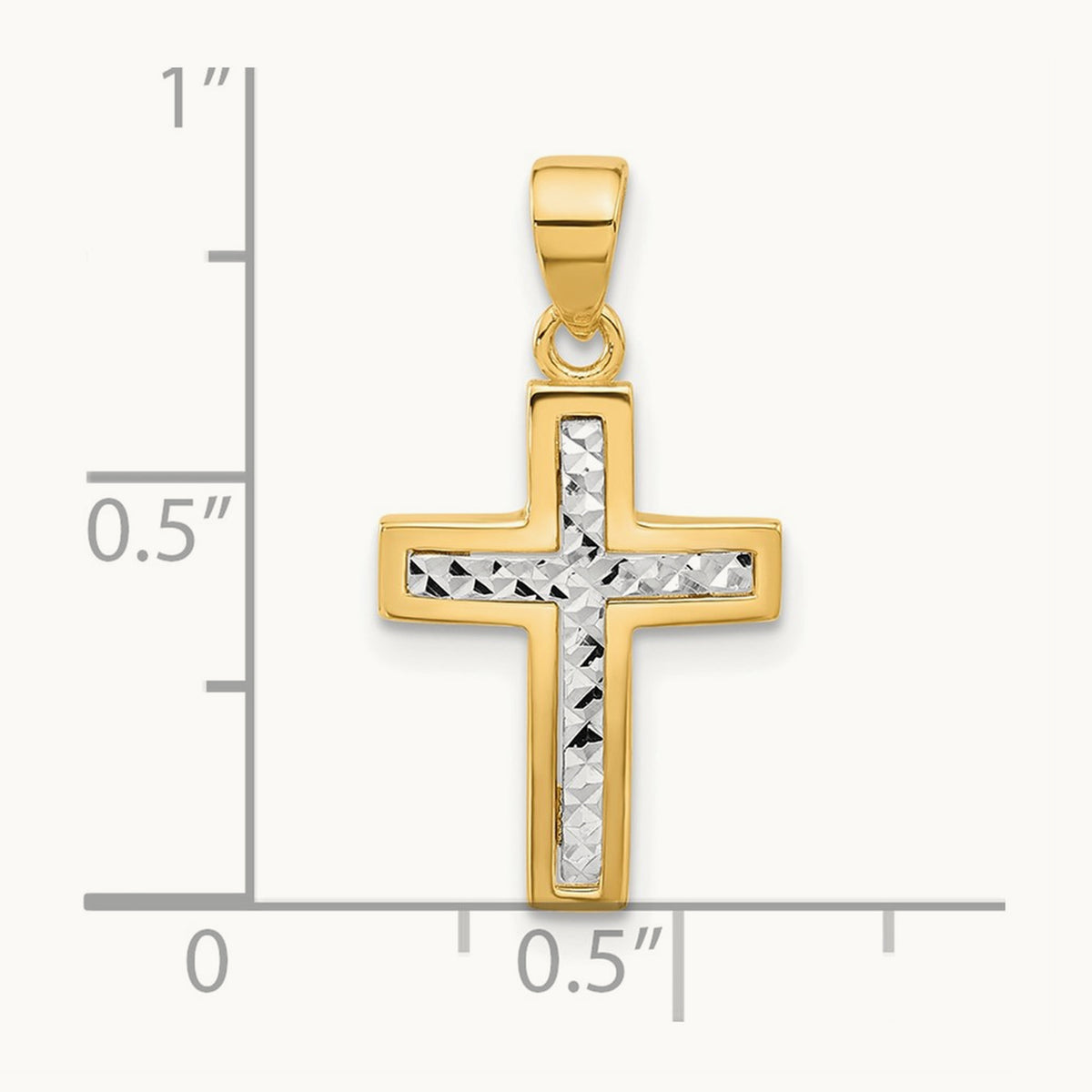 Polished and Diamond-cut Cross Pendant — 14K Two-Tone Gold