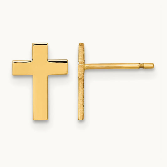 Polished Cross Post Earrings, 14K