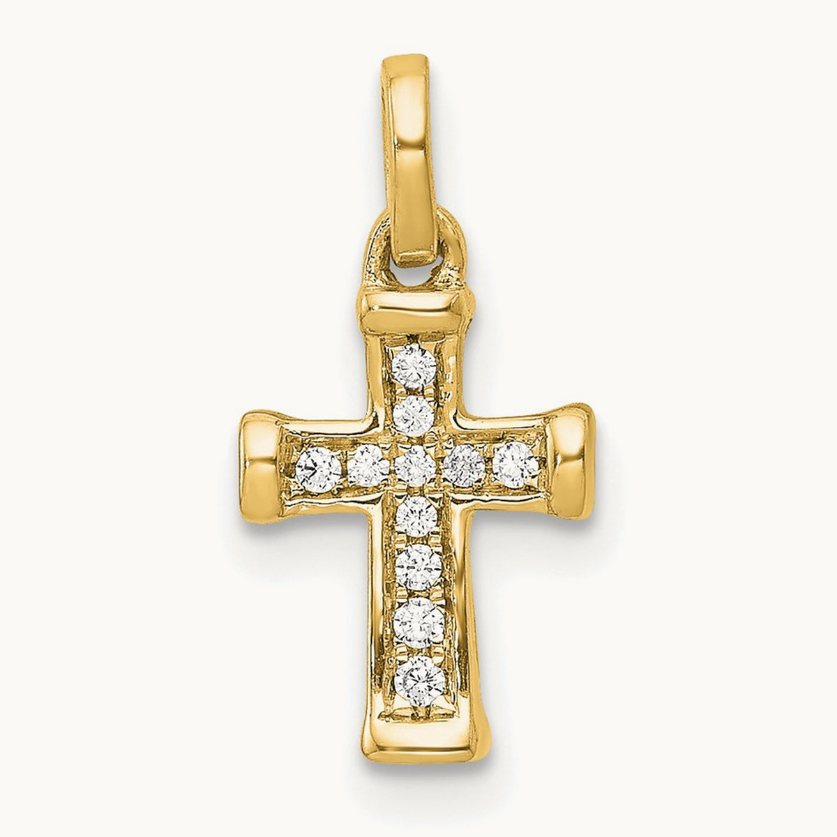 Small Diamond Latin Cross Pendant — 14K Yellow Gold