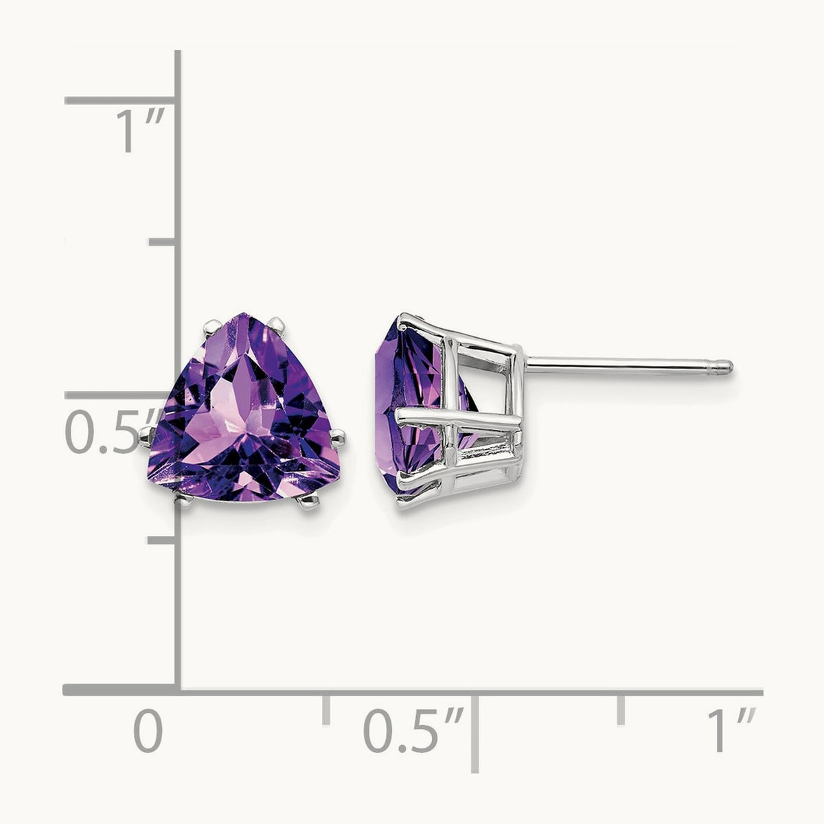Amethyst Trillion Stud Earrings, 14K White Gold