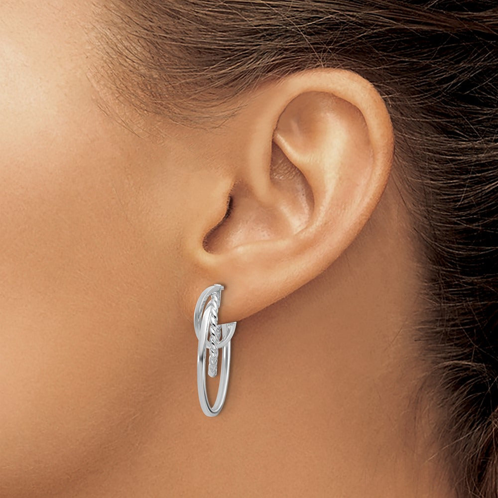 Polished and Twisted Oval J-Hoop Post Earrings — 14K Two-Tone Gold