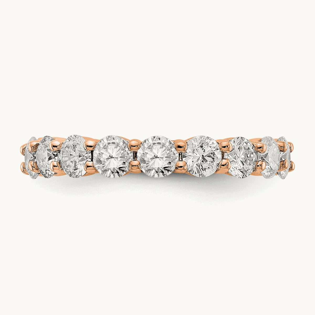 Polished Shared Prong 3ct Diamond Eternity Band, 14K Rose Gold