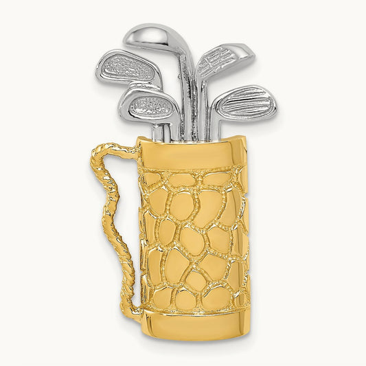 Golf Bag with Clubs Pendant, 14K Two-tone