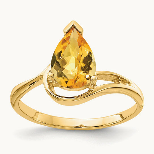 9x6mm Pear Citrine Checker ring, 14K